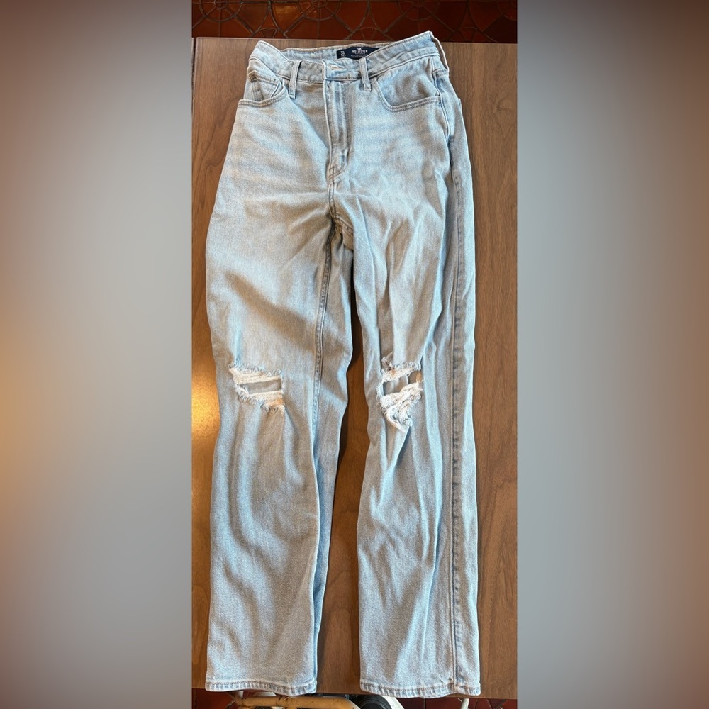 Hollister Light Blue Ripped Denim Ultra high rise Dad Jeans